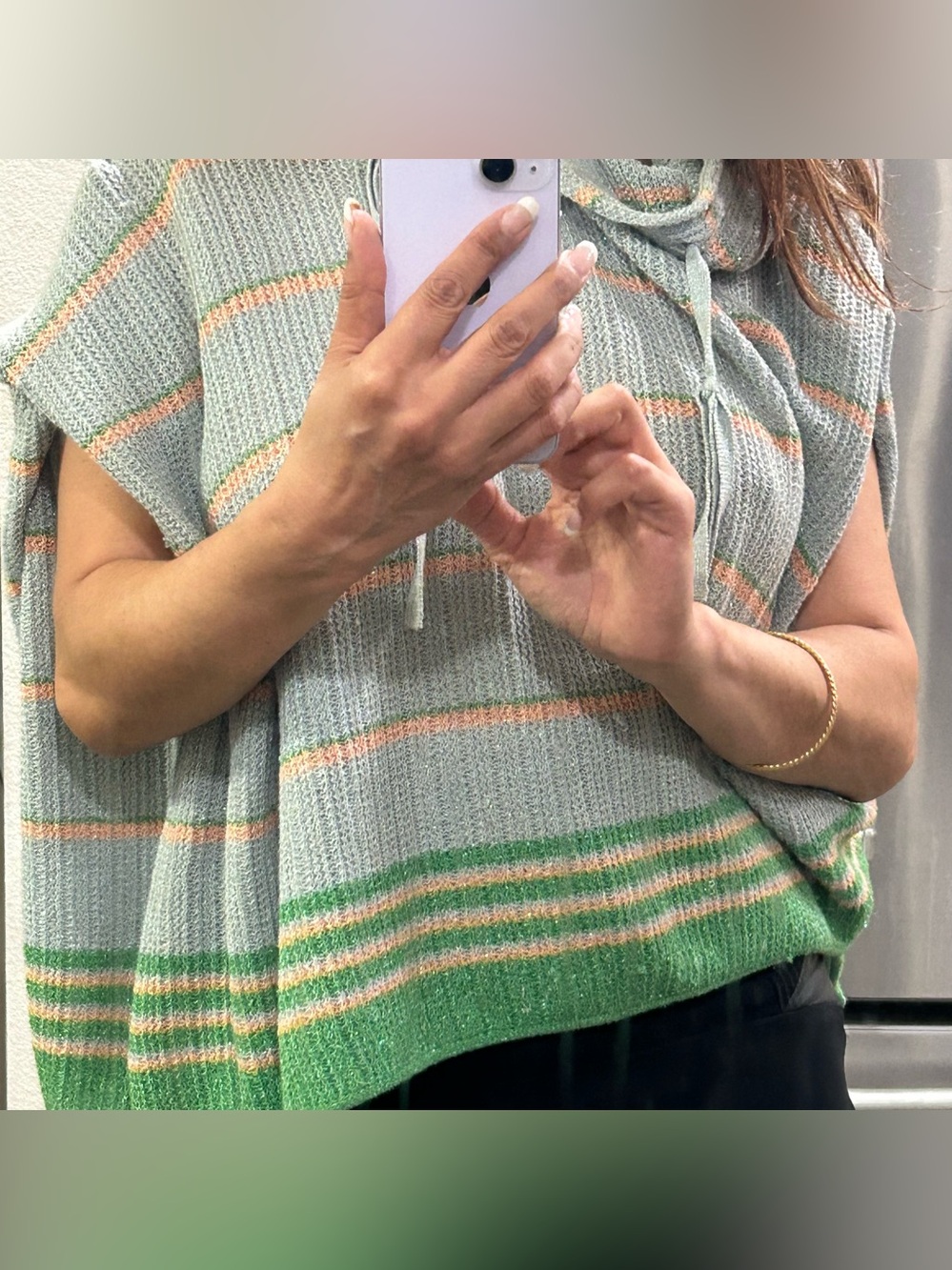 Free People Mint & Green Striped Hooded Poncho Sweater size small